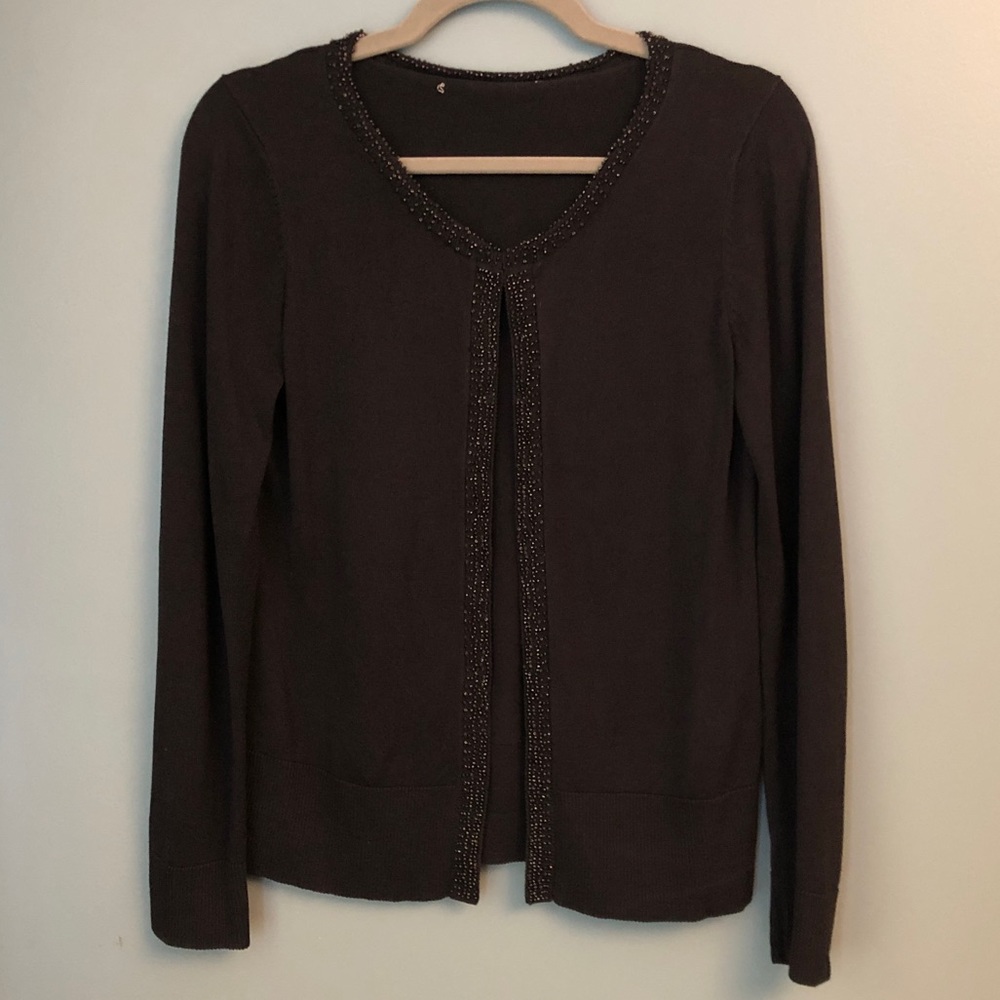 Coldwater Creek Silk/Cotton Blend Beaded Sweater Black Size M